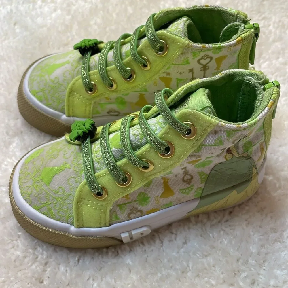 Disney Toddler High Top Princess Tiana Sneakers and Bebe Gold tone Sandal Sz 7